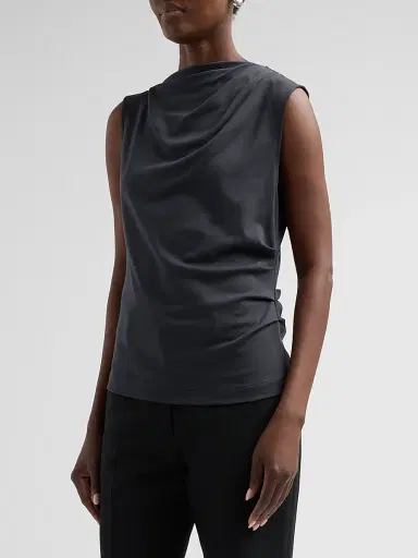Vince Women's Draped Pima Cotton Top - Ink - Size XXS | Thumbnail 4 Vince Women's Draped Pima Cotton Top - Ink - Size XXS | Thumbnail 4