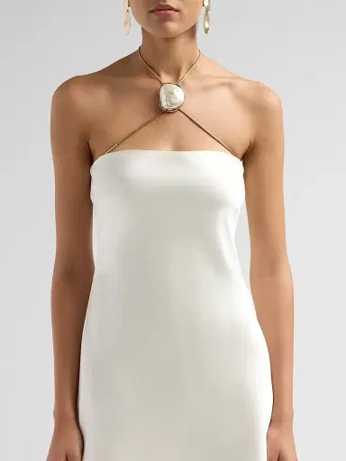 Retrofête Women's Ebba Satin A-Line Mini Dress - Cream Pearl Stone | Thumbnail 5 Retrofête Women's Ebba Satin A-Line Mini Dress - Cream Pearl Stone | Thumbnail 5