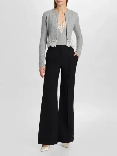 Adam Lippes Women's Briar Lace-Trim Cashmere Crop Cardigan - Heather Grey - Size XL | Thumbnail 2