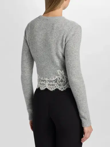 Adam Lippes Women's Briar Lace-Trim Cashmere Crop Cardigan - Heather Grey - Size XL | Thumbnail 5