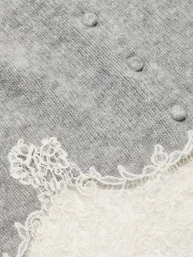 Adam Lippes Women's Briar Lace-Trim Cashmere Crop Cardigan - Heather Grey - Size XL | Thumbnail 7