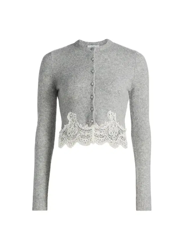 Adam Lippes Women's Briar Lace-Trim Cashmere Crop Cardigan - Heather Grey