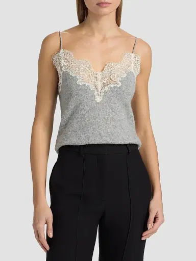 Adam Lippes Women's Beatrix Lace-Trim Cashmere Knit Cami | Thumbnail 3 Adam Lippes Women's Beatrix Lace-Trim Cashmere Knit Cami | Thumbnail 3