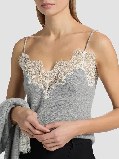 Adam Lippes Women's Beatrix Lace-Trim Cashmere Knit Cami | Thumbnail 6 Adam Lippes Women's Beatrix Lace-Trim Cashmere Knit Cami | Thumbnail 6
