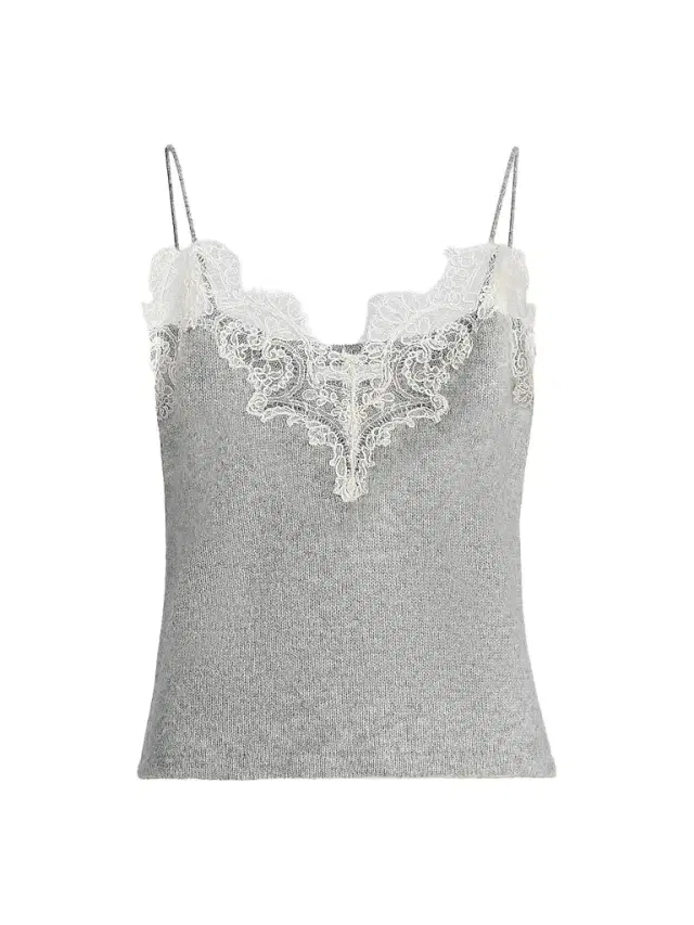 Adam Lippes Women's Beatrix Lace-Trim Cashmere Knit Cami - Heather Grey