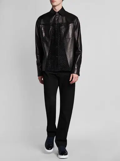 Alexander McQueen Men's Skull-Embossed Leather Jacket | Thumbnail 2