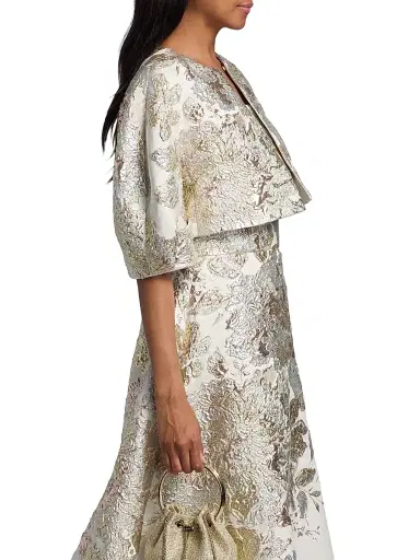Teri Jon by Rickie Freeman Women's Metallic Jacquard Crop Bolero | Thumbnail 4 Teri Jon by Rickie Freeman Women's Metallic Jacquard Crop Bolero | Thumbnail 4