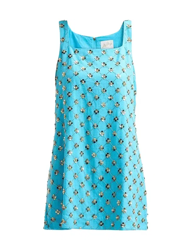 Women's Tamala Beaded Sequin Shift Dress - Turquoise Tide