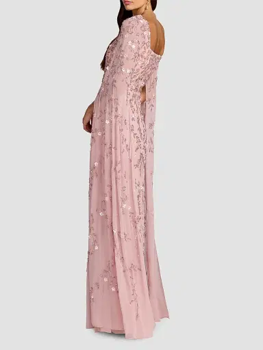 Mac Duggal Women's Petite Beaded Cape-Sleeve Gown - Rose - Size Petite 12 | Thumbnail 2