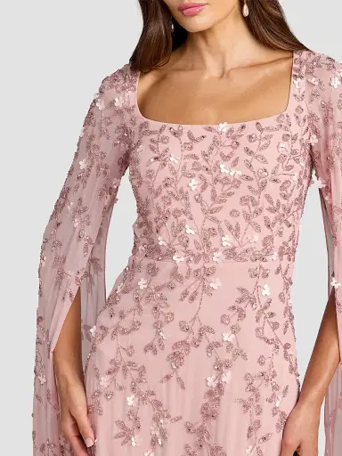 Mac Duggal Women's Petite Beaded Cape-Sleeve Gown - Rose - Size Petite 12 | Thumbnail 3