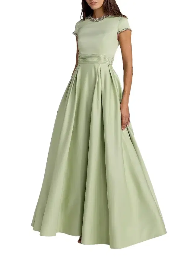 Mac Duggal Women's Petite Embellished Satin Cap-Sleeve Ballgown - Sage Petite 16