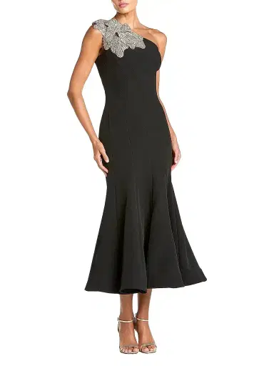 Mac Duggal Women's Petite One-Shoulder Mermaid Crepe Midi Dress - Black - Size Petite 12 | Thumbnail 1 Mac Duggal Women's Petite One-Shoulder Mermaid Crepe Midi Dress - Black - Size Petite 12 | Thumbnail 1