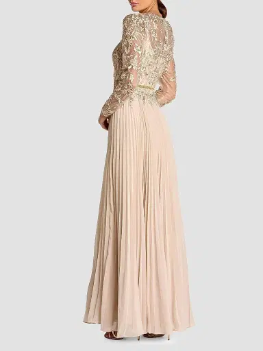 Mac Duggal Women's Petite Chiffon Long-Sleeve Embellished Gown - Taupe - Size Petite 14 | Thumbnail 2