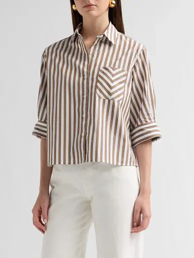 rag & bone Women's Lucia Striped Cotton Poplin Shirt - Brown Stripe - Size XL | Thumbnail 4 rag & bone Women's Lucia Striped Cotton Poplin Shirt - Brown Stripe - Size XL | Thumbnail 4