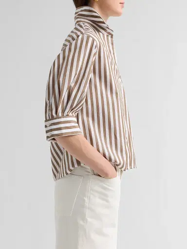rag & bone Women's Lucia Striped Cotton Poplin Shirt - Brown Stripe - Size XL | Thumbnail 5 rag & bone Women's Lucia Striped Cotton Poplin Shirt - Brown Stripe - Size XL | Thumbnail 5