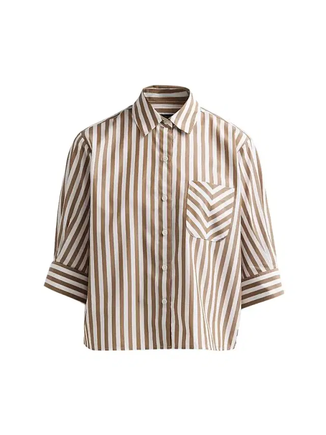 Women's Lucia Striped Cotton Poplin Shirt - Brown Stripe