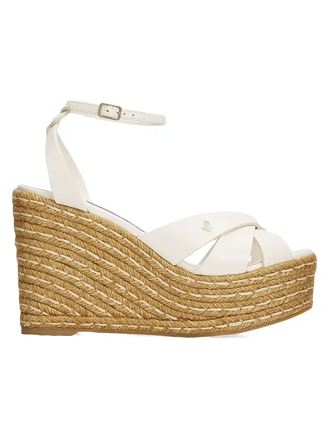 Jimmy Choo Women's Korra 100MM Leather Espadrille Wedge Sandals - Latte