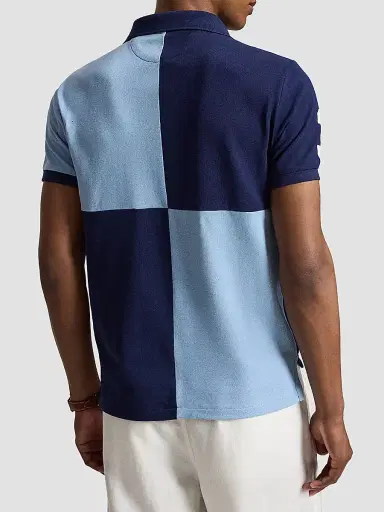 Polo Ralph Lauren Men's Custom Slim-Fit Big Pony Mesh Polo Shirt - Navy Powder Blue - Size XS | Thumbnail 3