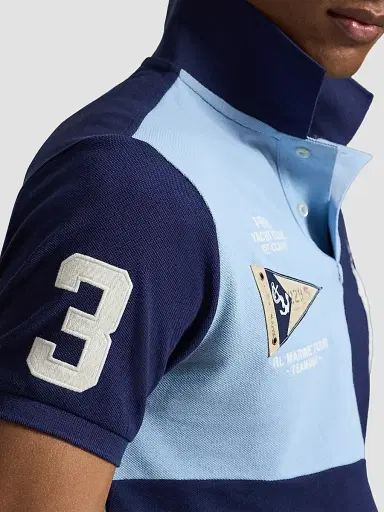 Polo Ralph Lauren Men's Custom Slim-Fit Big Pony Mesh Polo Shirt - Navy Powder Blue - Size XS | Thumbnail 5
