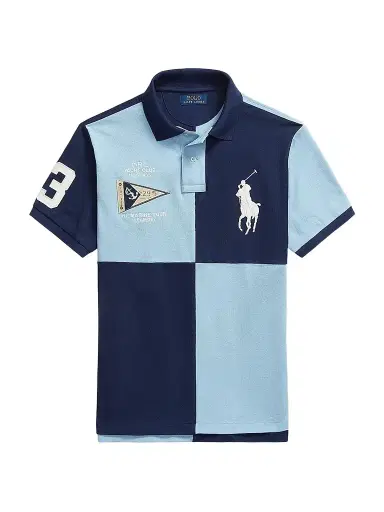 Polo Ralph Lauren Men's Custom Slim-Fit Big Pony Mesh Polo Shirt - Navy Powder Blue - Size XS | Thumbnail 1
