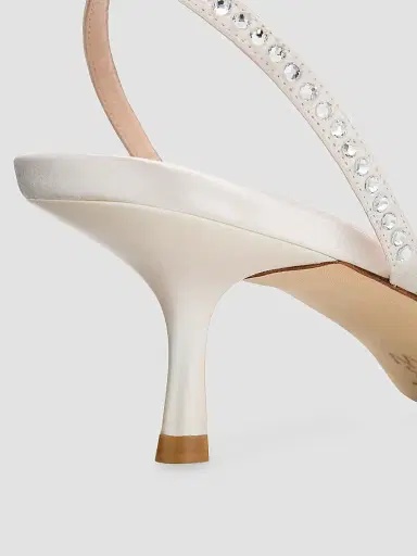 Stuart Weitzman Women's Carlyle 50MM Embellished Satin Sandals - Cream - Size 9.5 | Thumbnail 5