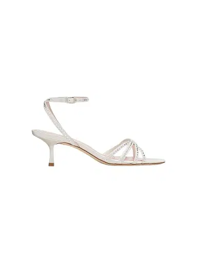 Stuart Weitzman Women's Carlyle 50MM Embellished Satin Sandals - Cream - Size 9.5 | Thumbnail 1