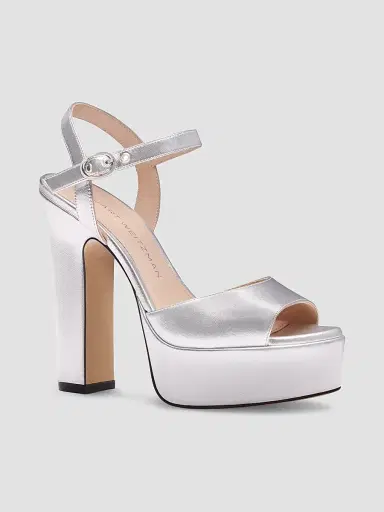 Stuart Weitzman Women's Reade 130MM Leather Platform Sandals - Silver - Size 9.5 | Thumbnail 2