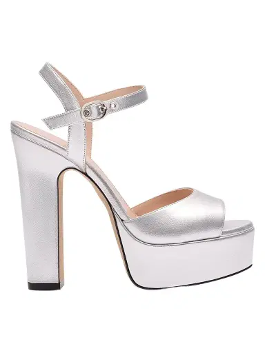 Stuart Weitzman Women's Reade 130MM Leather Platform Sandals - Silver - Size 9.5 | Thumbnail 1