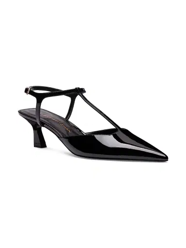 Stuart Weitzman Women's Vinnie 50MM Patent Leather T-Strap Pumps - Black - Size 9.5 | Thumbnail 2