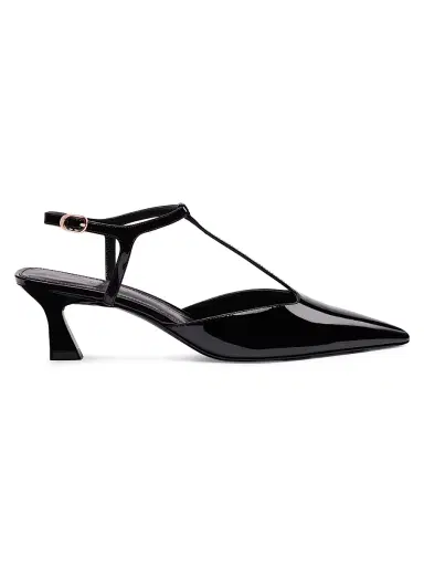 Stuart Weitzman Women's Vinnie 50MM Patent Leather T-Strap Pumps - Black - Size 9.5 | Thumbnail 1