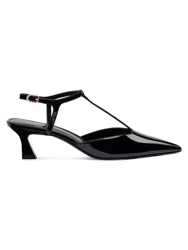Stuart Weitzman Women's Vinnie 50MM Patent Leather T-Strap Pumps - Black