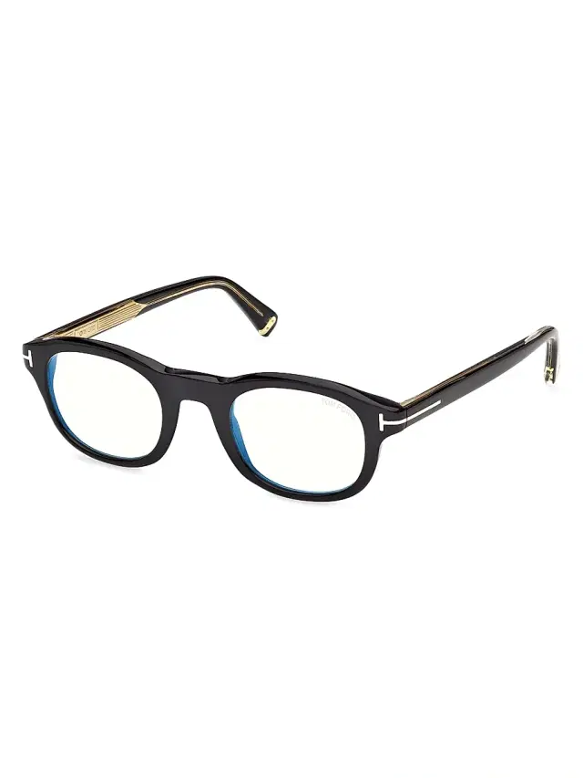 TOM FORD Men's 47MM Blue Block Round Eyeglasses - Black