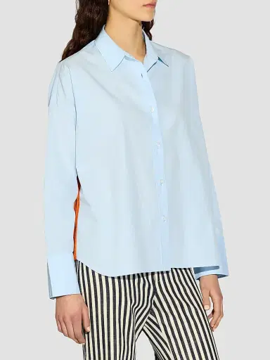 CALLAS MILANO Women's Sirene Poplin Shirt with Silk Twill Lake Como Print Scarf Back - Pale Blue - Size 10 | Thumbnail 3