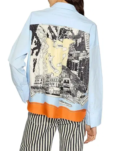 CALLAS MILANO Women's Sirene Poplin Shirt with Silk Twill Lake Como Print Scarf Back - Pale Blue - Size 10 | Thumbnail 1