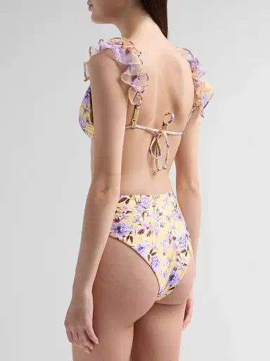 PatBo Women's Peony Print Flower-Embellished Bikini Top - Yellow - Size XS | Thumbnail 3
