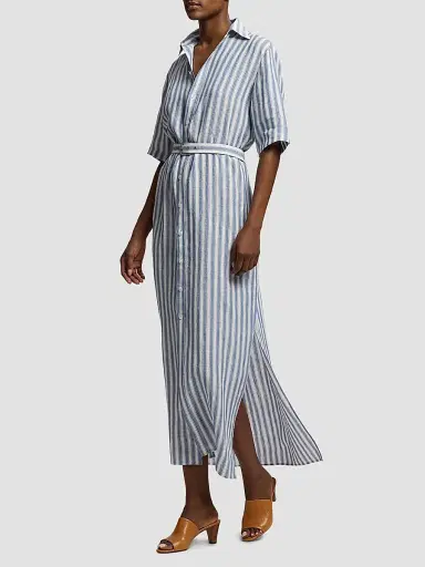 Ralph Lauren Collection Women's Carol Umbrella Stripe Linen Shirtdress - Chambray Blue Cream - Size 8 | Thumbnail 4 Ralph Lauren Collection Women's Carol Umbrella Stripe Linen Shirtdress - Chambray Blue Cream - Size 8 | Thumbnail 4
