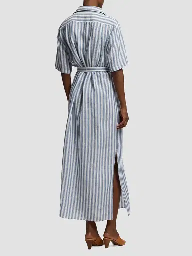 Ralph Lauren Collection Women's Carol Umbrella Stripe Linen Shirtdress - Chambray Blue Cream - Size 8 | Thumbnail 5 Ralph Lauren Collection Women's Carol Umbrella Stripe Linen Shirtdress - Chambray Blue Cream - Size 8 | Thumbnail 5