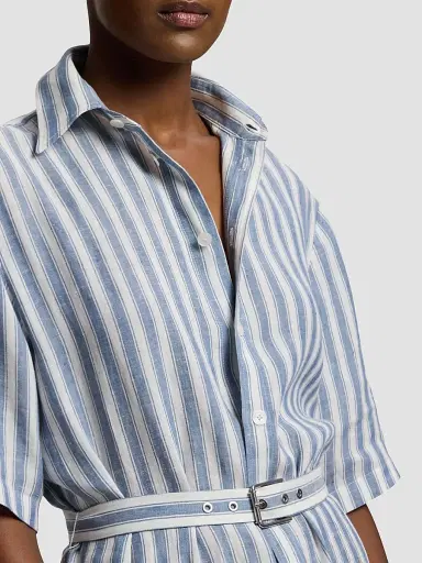 Ralph Lauren Collection Women's Carol Umbrella Stripe Linen Shirtdress - Chambray Blue Cream - Size 8 | Thumbnail 6 Ralph Lauren Collection Women's Carol Umbrella Stripe Linen Shirtdress - Chambray Blue Cream - Size 8 | Thumbnail 6
