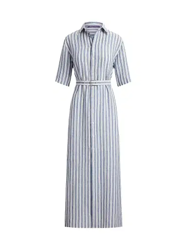 Ralph Lauren Collection Women's Carol Umbrella Stripe Linen Shirtdress - Chambray Blue Cream - Size 8 | Thumbnail 1 Ralph Lauren Collection Women's Carol Umbrella Stripe Linen Shirtdress - Chambray Blue Cream - Size 8 | Thumbnail 1