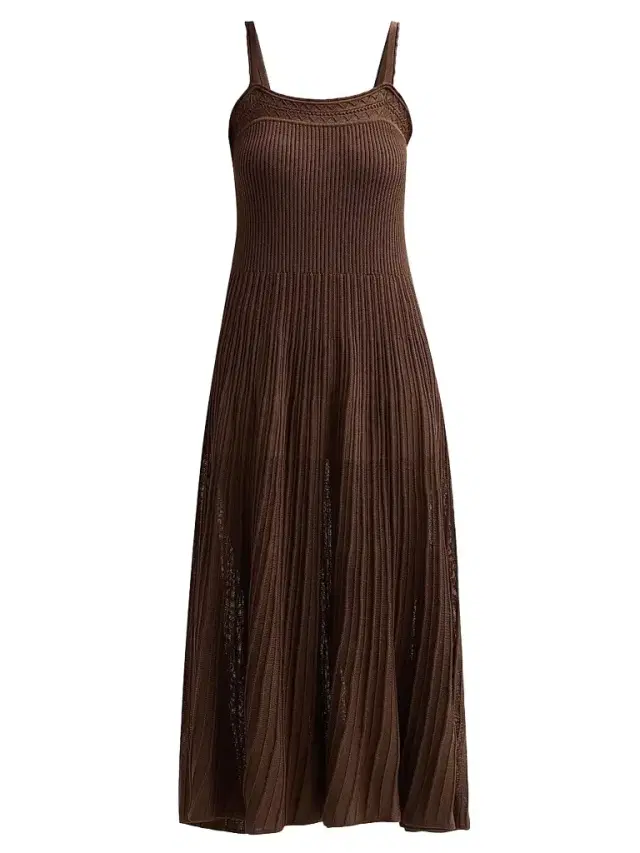 ba & sh Women's Noto Pointelle-Knit A-Line Knee-Length Dress - Cafe