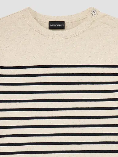 Emporio Armani Men's Striped Cotton-Linen Jersey Sweater - Ecru Black Stripe - Size XXXL | Thumbnail 3 Emporio Armani Men's Striped Cotton-Linen Jersey Sweater - Ecru Black Stripe - Size XXXL | Thumbnail 3