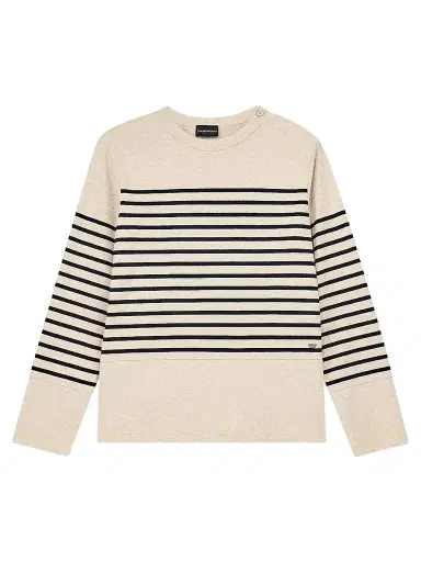 Emporio Armani Men's Striped Cotton-Linen Jersey Sweater - Ecru Black Stripe - Size XXXL | Thumbnail 1 Emporio Armani Men's Striped Cotton-Linen Jersey Sweater - Ecru Black Stripe - Size XXXL | Thumbnail 1