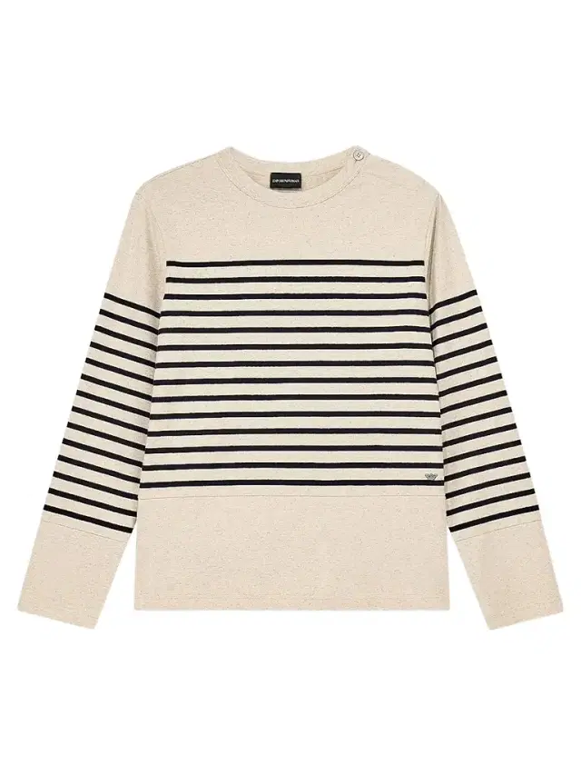 Emporio Armani Men's Striped Cotton-Linen Jersey Sweater - Ecru Black Stripe - Size XXXL