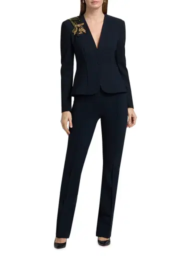 Chiara Boni La Petite Robe Women's Maren Crease-Front Pants - Dark Midnight - Size 14 | Thumbnail 2