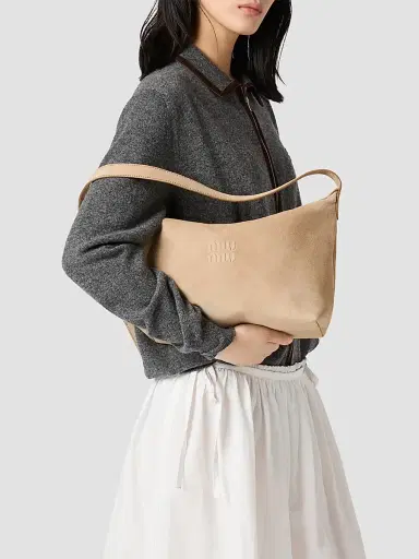 Miu Miu Women's Spirit Suede Shoulder Bag - Beige Khaki | Thumbnail 3 Miu Miu Women's Spirit Suede Shoulder Bag - Beige Khaki | Thumbnail 3