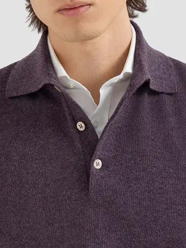 Brunello Cucinelli Men's Cashmere Knit Polo Shirt - Blueberry | Thumbnail 5 Brunello Cucinelli Men's Cashmere Knit Polo Shirt - Blueberry | Thumbnail 5