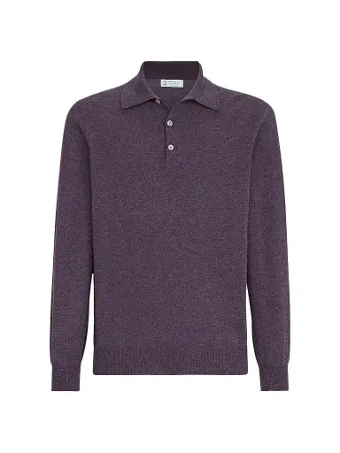 Brunello Cucinelli Men's Cashmere Knit Polo Shirt - Blueberry | Thumbnail 1 Brunello Cucinelli Men's Cashmere Knit Polo Shirt - Blueberry | Thumbnail 1