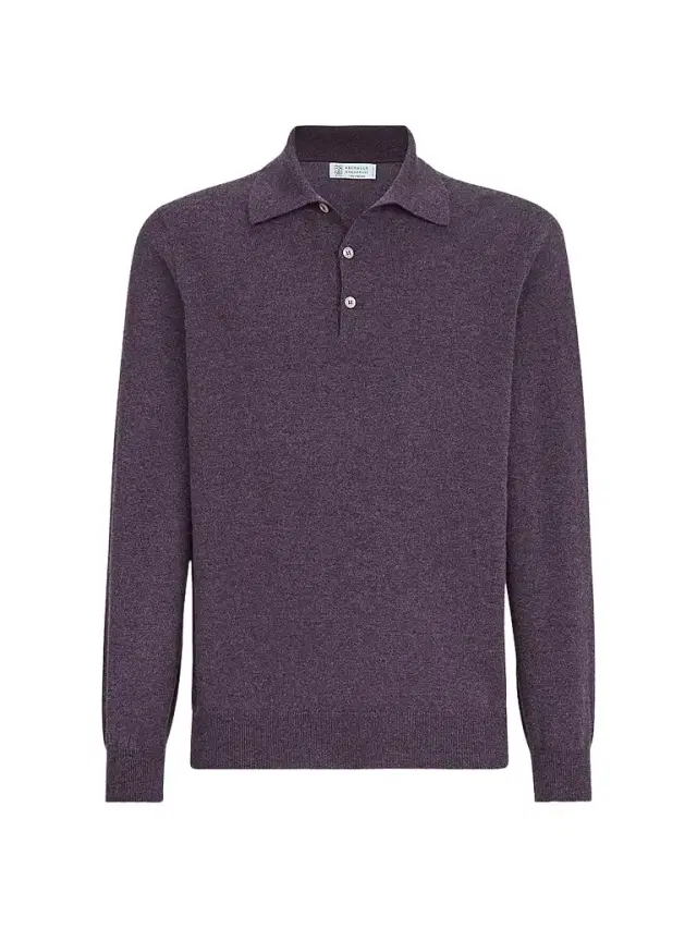 Men's Cashmere Knit Polo Shirt - Blueberry