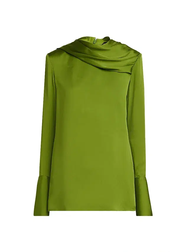 Women's Silk Draped Blouse - Lime Green