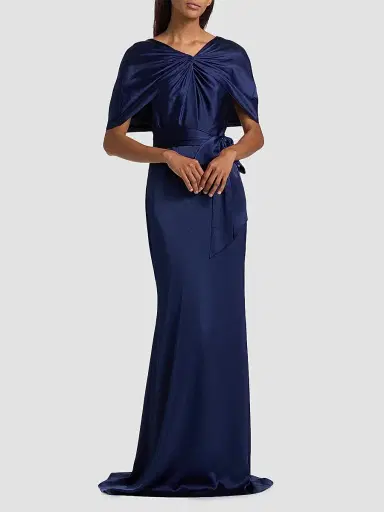 BADGLEY MISCHKA Women's Hammered Satin Cape Sleeve Gown - Navy - Size 16 | Thumbnail 2 BADGLEY MISCHKA Women's Hammered Satin Cape Sleeve Gown - Navy - Size 16 | Thumbnail 2
